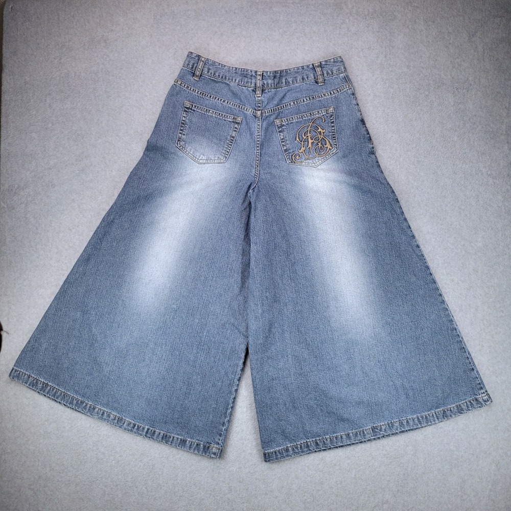 Obzee Kang Jin Young‎ Wide Leg Crop Jeans Women 31 Blue Baggy Flare Korea